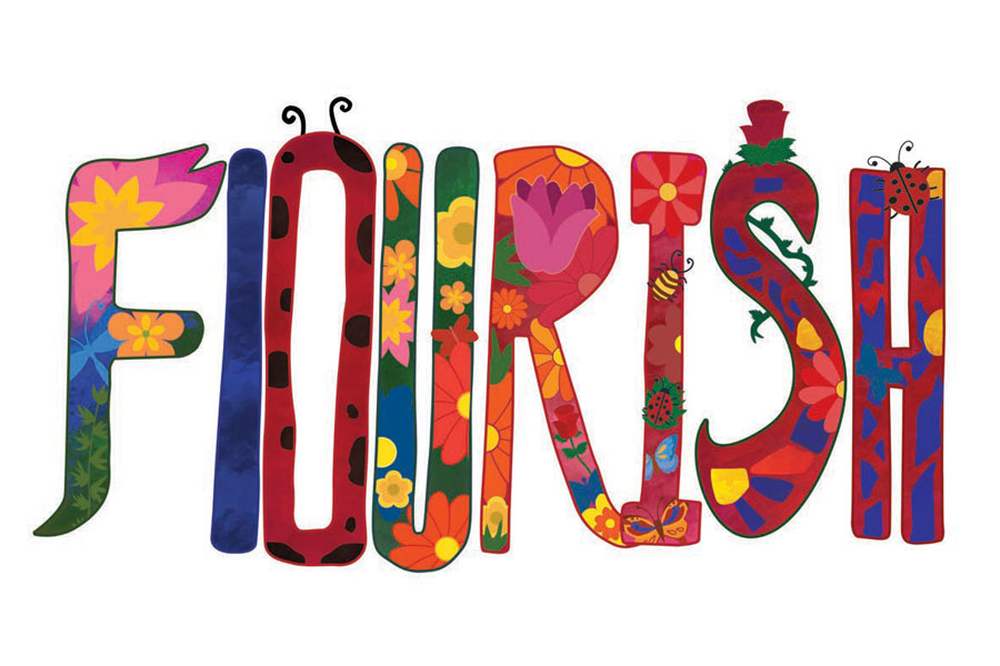colorful drawing of the word "flourish"