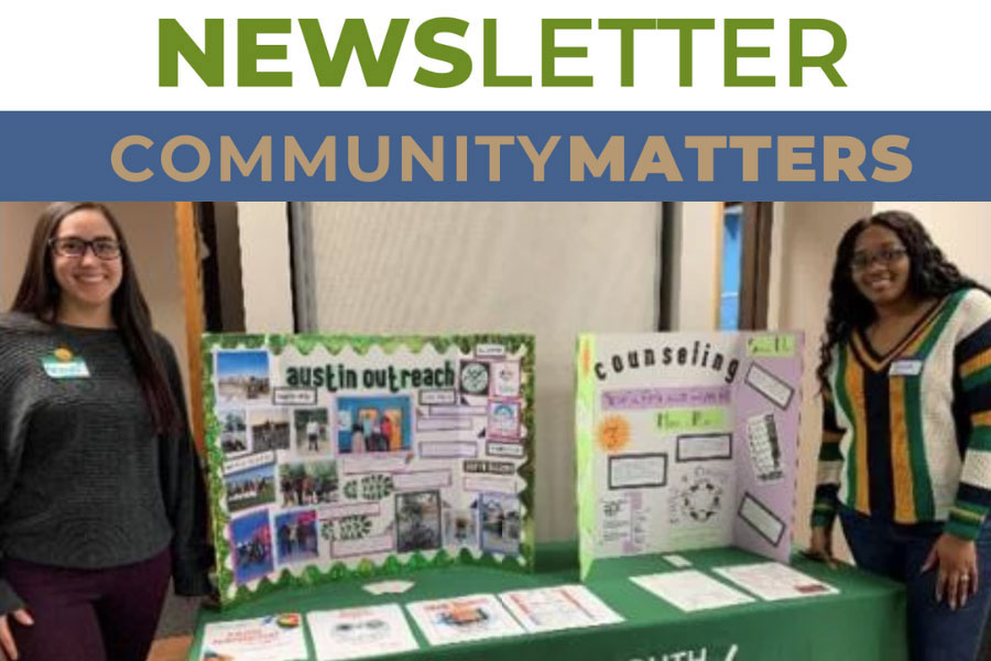 Spring 2020 newsletter community matters featuring YOS team with information booth